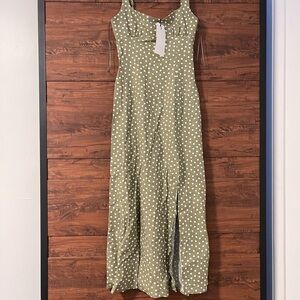 Zara Olive Green Polka Dot Maxi Dress
